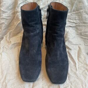 Joie Suede Blue Block Heel Angle Boot With Cushioned Sole - 39